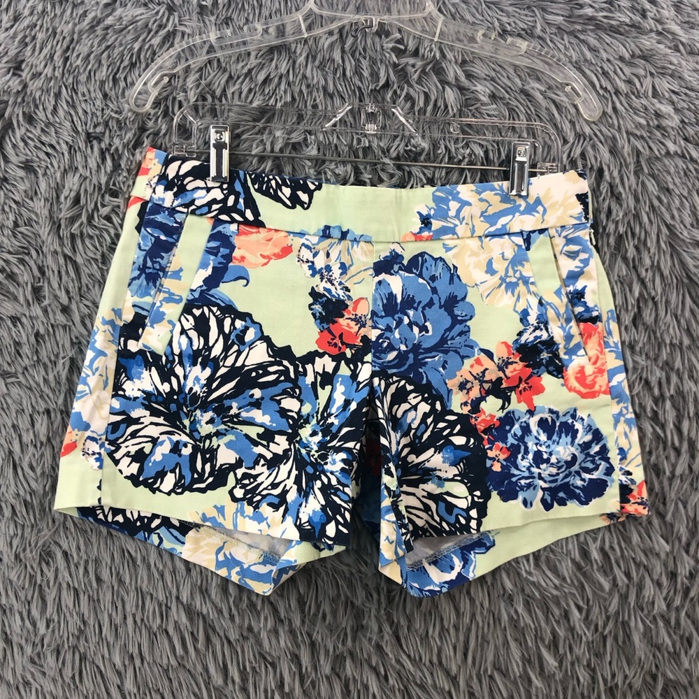 J. Crew Shorts Size 6 Mint Green Blue Chino Floral Stretch Side Zip Beach - Picture 4 of 11